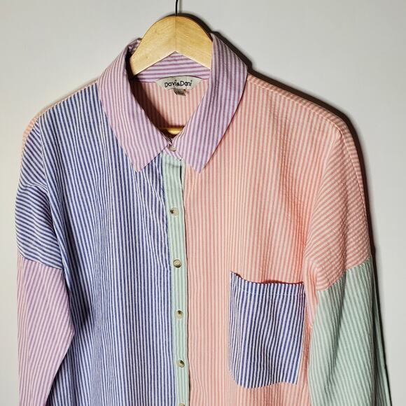 Davi & Dani Multi Color Striped Button down shirt striped casual colorful style - Picture 6 of 9